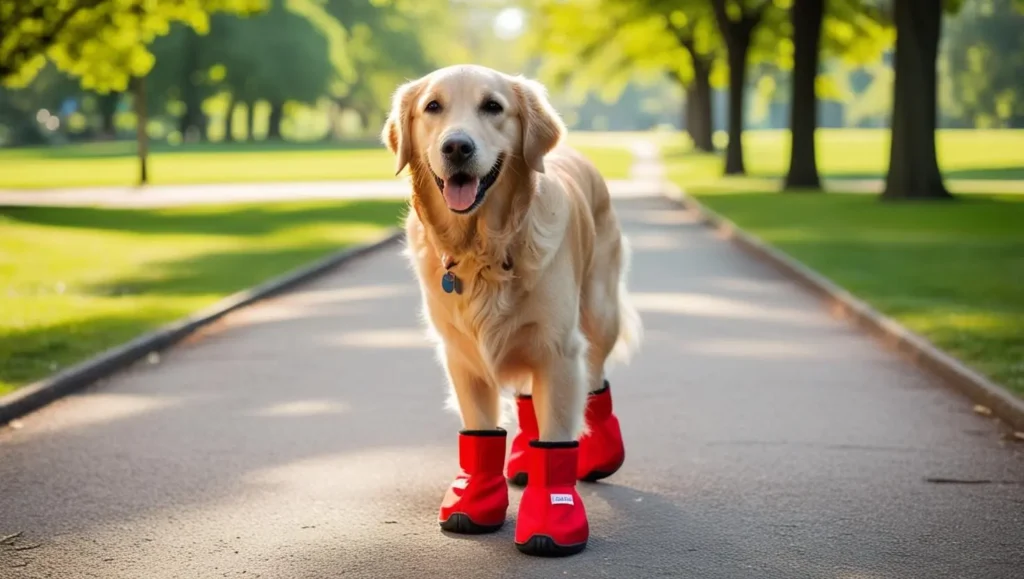 A dog wearing protective booties while on a walk natural remedies for dog allergies licking paws -knowmint